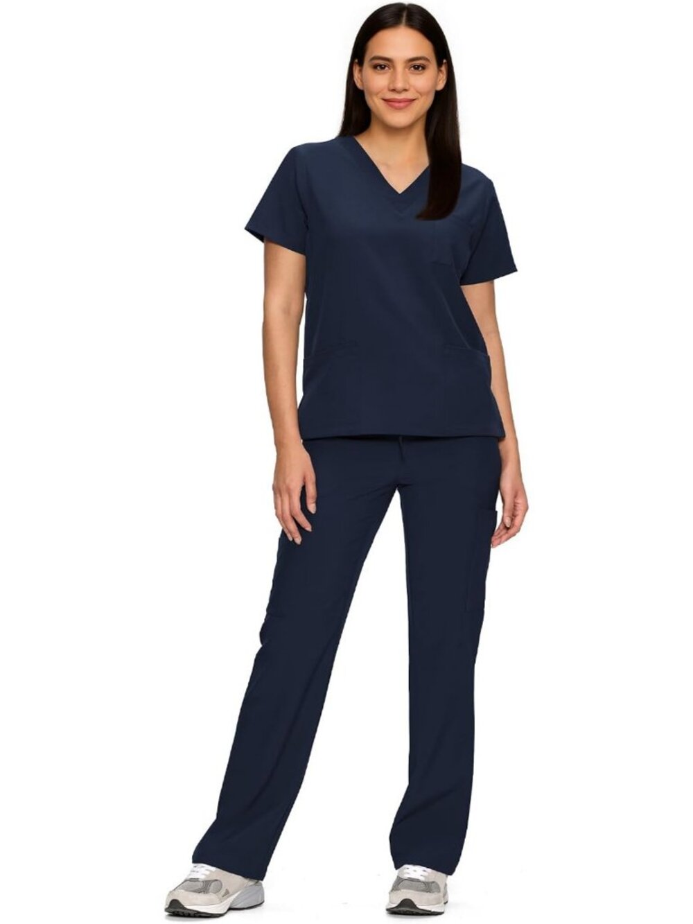 Stylish Women's Scrub Set - V-Neck Top & Straight Leg Pants with 11 Pockets